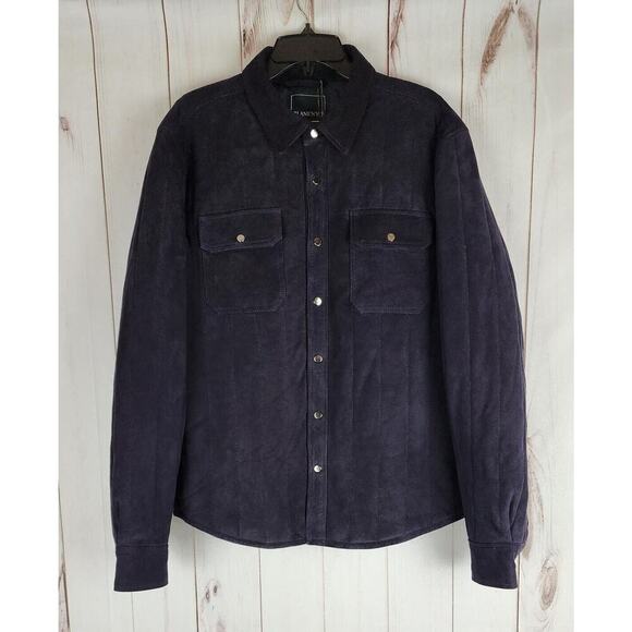 Blank NYC Men's Goat Skin Leather Suede Shirt Jacket Blue Large NWT *Defect* - Picture 1 of 7